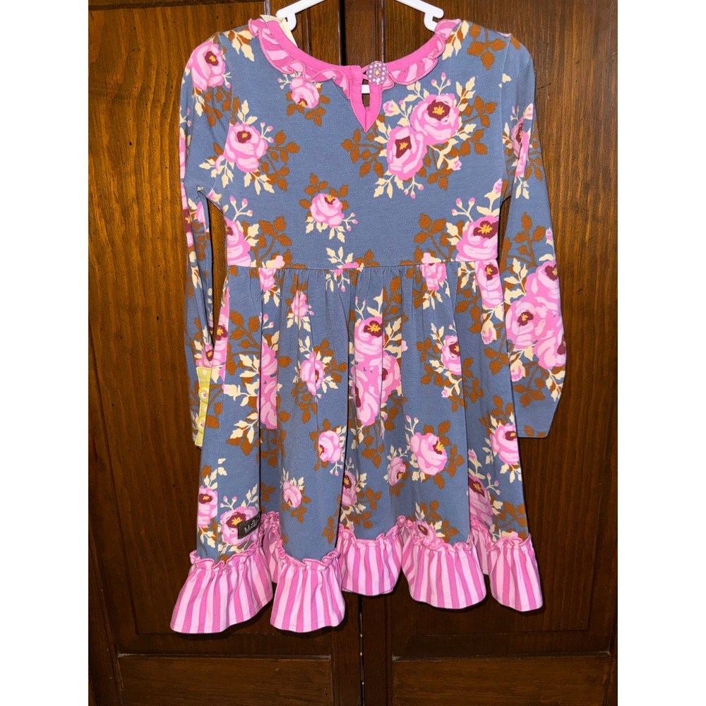 Matilda Jane Girls Blue Pink Floral Long Sleeve Ruffle Dress Size 2 - Picture 2 of 5